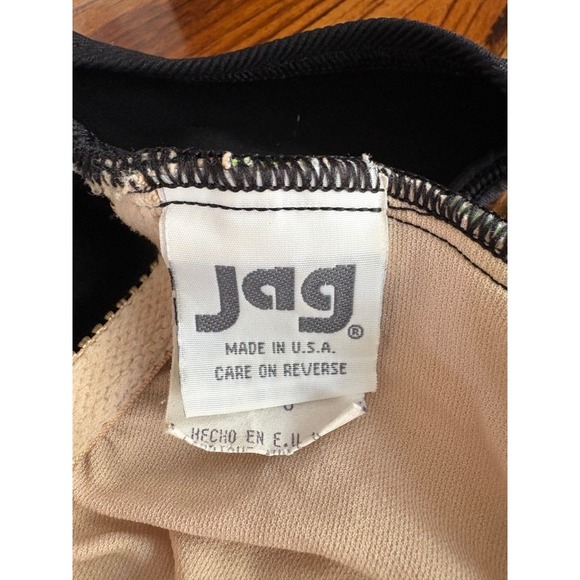 Vintage Jag Black Green White Ribbed Swimsuit Sleeveless Size 6 Womens USA Made - Picture 5 of 6